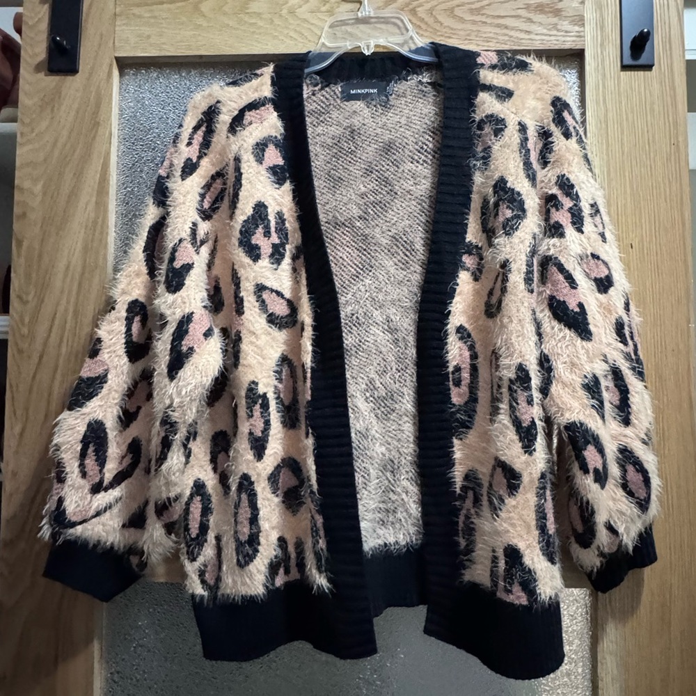 MINKPINK Animal Print Fuzzy Cardigan